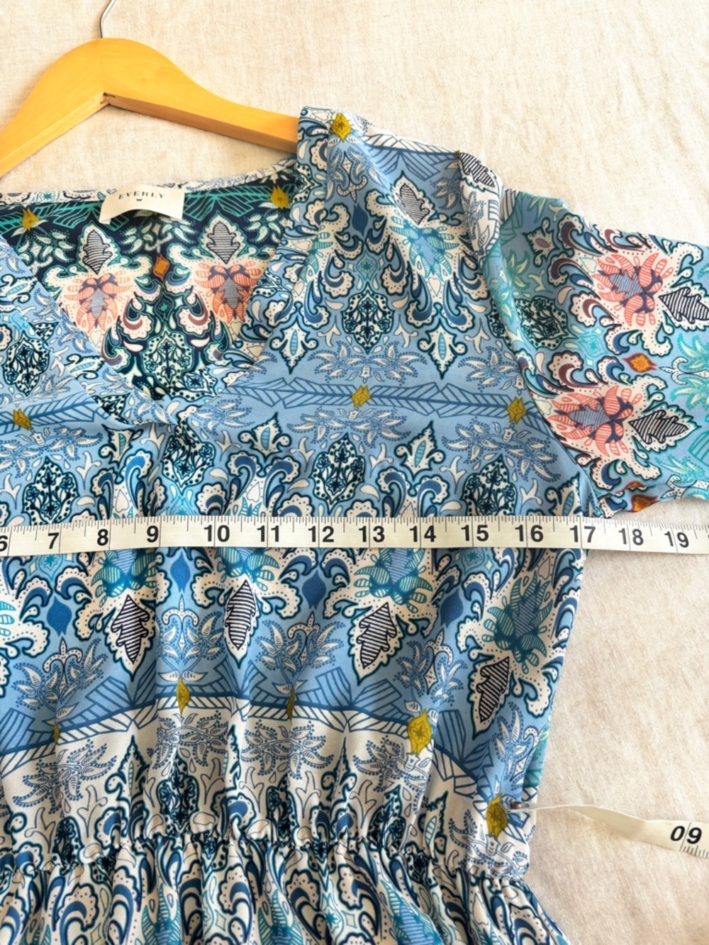 Everly Blue Paisley V-Neck Smock Waist Mini Dress - Picture 12 of 15